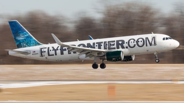 Airbus A320 (N220FR) - Frontier A320 flaring into CVG from RSW!