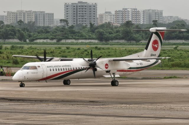 de Havilland Dash 8-400 (S2-AKD) - 28th August, 2024: Flight BG 602 from Osmani International Airport in Sylhet is making its way to the ramp via Charlie at Dhaka's Zia International Airport. The aircraft is named "Dhrubotara" - Bangla for Pole Star. 