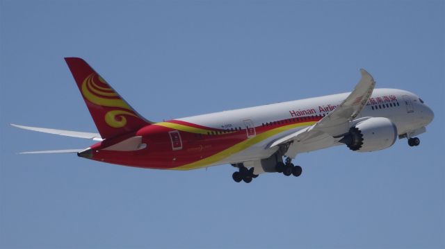 Boeing 787-8 (B-2759) - B-2759 Hainan Airlines Boeing 787-8 Dreamliner - cn 38056 / ln 274br /First Flight * Mar 2015br /Age 0.3 Yearsbr /2015-06-15 HU7990 San Jose (SJC)-->Beijing (PEK) 14:15-->Estimated 16:51br /中国海南航空，圣何塞飞北京，首航，B-2759从30R跑道起飞。