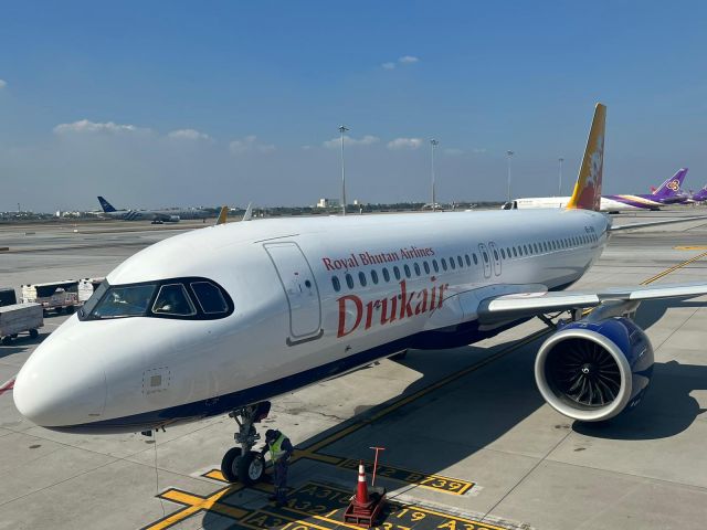 Airbus A320 (A5-JKW) - Drukair’s first A320 Neo flight at Bangkok. 