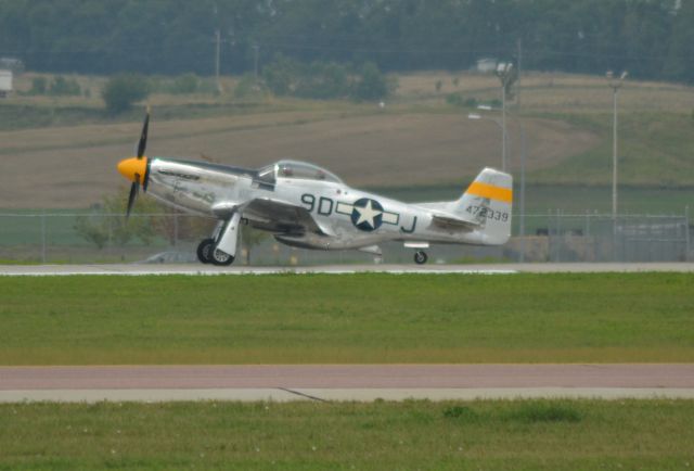 North American P-51 Mustang (N51JC) - N51JC North American P-51 departing on Runway 21 in Sioux Falls SD on 08-14-2013