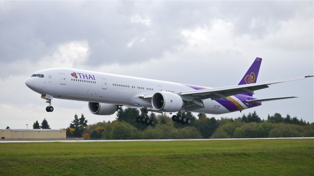 BOEING 777-300 (HS-TKR) - BOE278 on final to Rwy 34L to complete its maiden flight on 10.8.13.