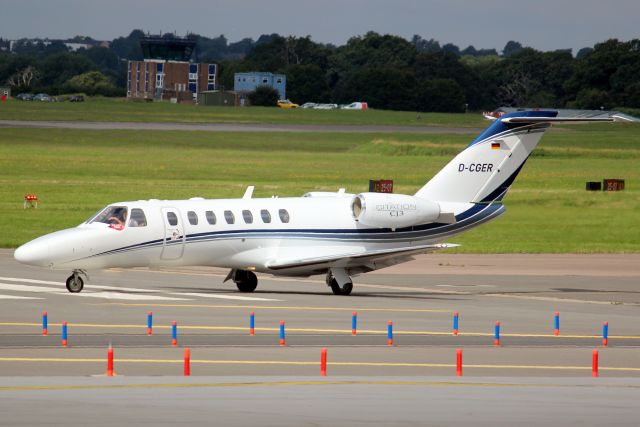 Cessna Citation CJ3 (D-CGER) - Excellent Air Citation CJ3 lining up to depart rwy 25 on 8-Jul-21 heading for LIRN as ECA31C.