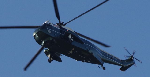 Sikorsky Sea King — - MORRISTOWN, NEW JERSEY, USA-JUNE 14, 2020: Seen in this photo is one of the three helicopters in the Marine One detachment flying back to Washington, D.C. after having just flown President Donald Trump from his vacation home in Bedminster, New Jersey to Air Force One at Morristown Municipal Airport.