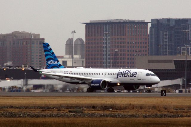 Airbus A220-300 (N3008J) - Inaugural arrival of a Jet Blue A220-300 into Boston Logan on 3/24/21. 