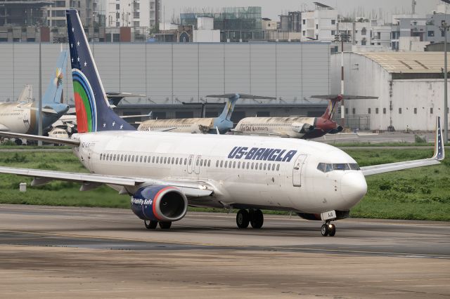 Boeing 737-800 (S2-AJG) - 18th June, 2025:  Flight BS 349 bound for Chottogram's Shah Amanot International Airport holding short of runway 14 at Dhaka's Zia International Airport.
