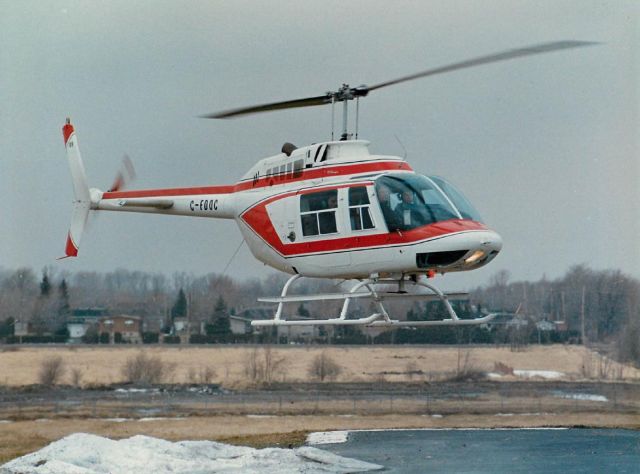 Bell JetRanger (C-FDOC) - Pre-1990 paint scheme, still with Transport Canada as of 2015. This aircraft was former Prime Minister of Canada Pierre-Elliott Trudeaus preferred personal transportation choice and it was essentially purchased for him. Now used for inspector training and proficiency. 