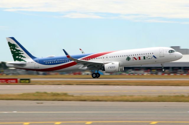 Airbus A321neo (T7-ME2) - Departing rwy 27L on 4-Aug-20 operating flight MEA202 to OLBA.