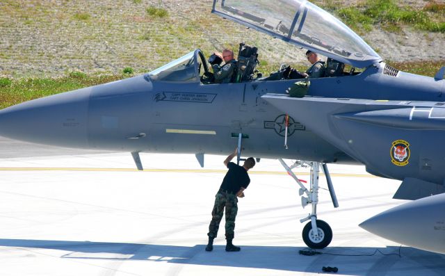 McDonnell Douglas F-15 Eagle — - KPAE - Seafair week brought 4 F-15s from Mountain Home AFB to Everett, WA Paine Field. I am unsure of the exact McDonnell Douglas F-15 but some  were from the 389th Fighter Grp with 391st FTR SQ "Bald Tigers" stickers 2- F-15s. This was AF 91-305 - I need Gary Schenauer to help me enter Military numbers to avoid the "N".br /br /CAPT: Hunter Smithbr /CAPT: Chris Johnsonbr /Lead ship/F-15. Aug 5th, 2007.