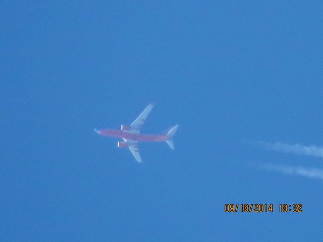 Boeing 737-700 (N939WN) - Southwest flight 740 from MDW to OKC over Baxter Springs Kansas (78KS) at 40,000 feet.