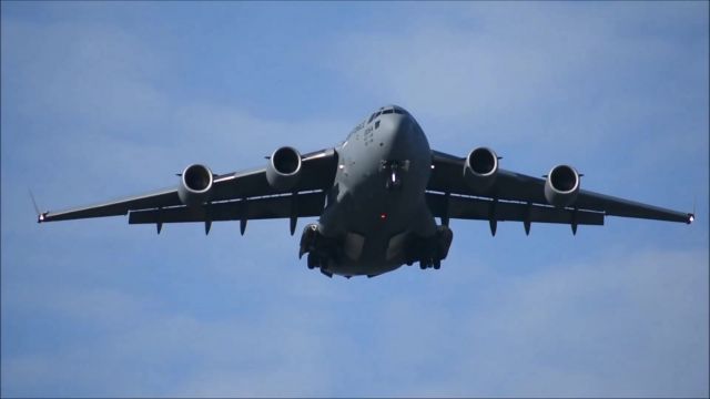 Boeing Globemaster III (N80054) - USAF C-17 Globemaster II on short final approach to Myrtle Beach International (KMYR)  Airport, SC on 2/10/2019.