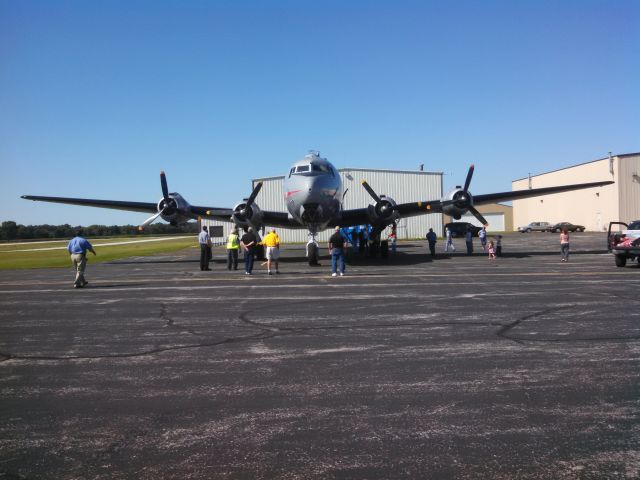 Douglas C-54 Skymaster (N500EJ) - N500EJ Douglas C-54 Berlin Airlift Candy Bomber just arrived for this weekends airshow