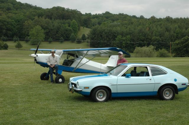 — — - Boys and their toys.  Me and my 1971 Pinto and a matching Just Aircraft Highlander at a grass strip in Brasstown, NC at a Just Plane Fun fly-in on 5/12/12.