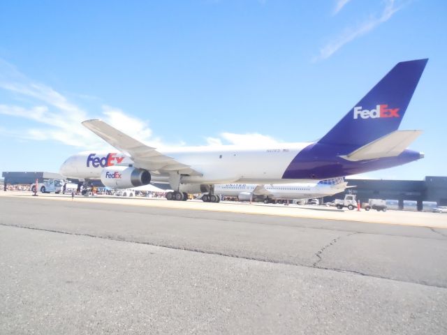 Boeing 757-200 (N971FD) - A FedEx Express Boeing 757-200F About To Be Pulled At Dulles Airport Plane Pull 2017 (Dulles Day) Next To This Aircraft Is A United Airlines Boeing 737, Also About To Be Pulled