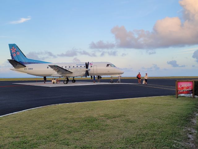 Saab 340 (E5-SMW) - Air Raro GZ621 prepping to depart Aitutaki at 1900 10NOV23. Ka kite!