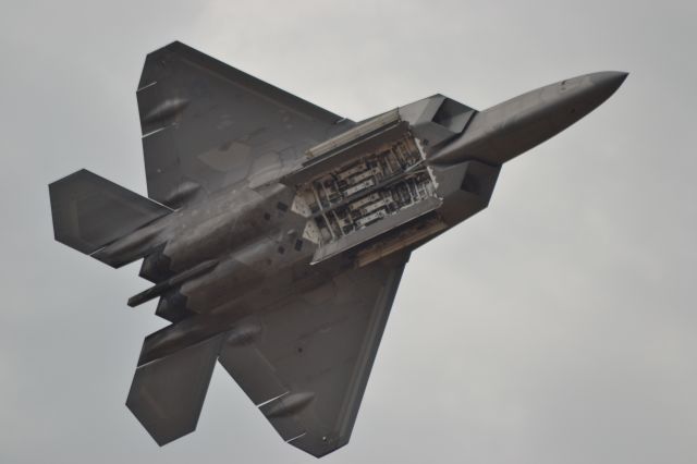 Lockheed F-22 Raptor (N05101) - US Air Force F-22 Raptor 05-101 conducting a Weapon Bay pass at the Power on the Prairie Airshow-2012 in Sioux Falls SD