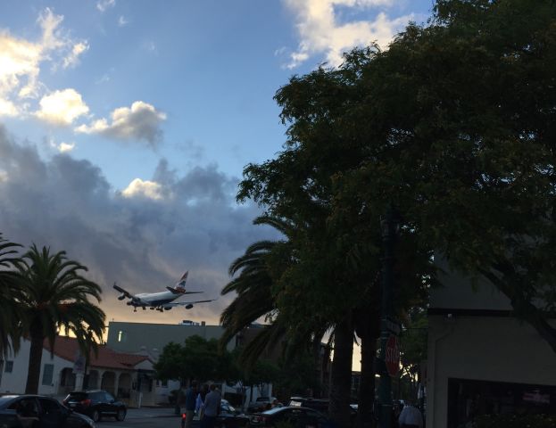 Boeing 747-400 — - In Little Italy, San Diego, where it always looks like the single daily 747 from Heathrow will clip the buildings.