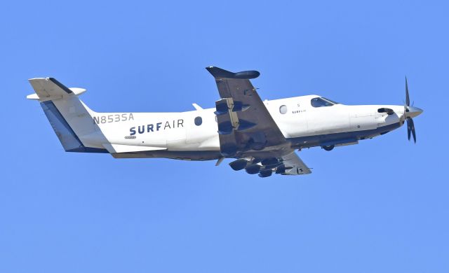 Pilatus PC-12 (N853SA) - SURFAIR (aircraft) flying Advanced Airlines route. Departed MCE 5/03/2022 headed to LAX
