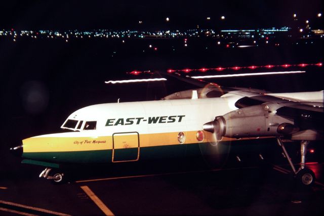 Cessna Skyhawk (VH-EWZ) - EAST WEST AIRLINES - FOKKER -27-500 FRIENDSHIP - REG : VH-EWZ (CN 10672) - KINGSFORD SMITH SYDNEY NSW. AUSTRALIA - YSSY 28/6/1988 35MM SLIDE CONVERSION USING A LIGHTBOX AND A NIKON L810 DIGITAL CAMERA IN THE MACRO MODE