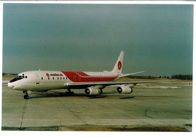 — — - this Hawaiian Air DC-8,photo taken at CYXU,London,Ontario,Canada,was operating on behalf of a tour operator flying charters down south out of CYXU. photo was taken back in 80s,unfortunately this photo scanned from original so it came out not as clear.