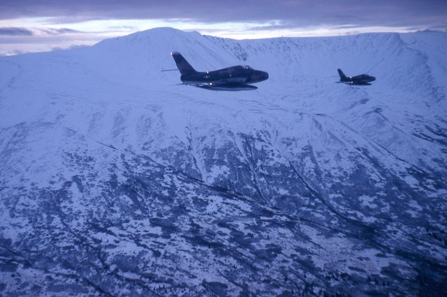 — — - 178th TFG F-84Fs 30 mi NW of Anchorage, AK. 3pm in afternoon. Nov, 1968