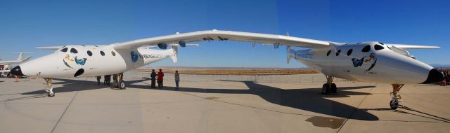 Scaled Composites White Knight 2 (N348MS) - White Knight 2 N348MS at Edwards Air Force Base on October 17, 2009. It was built by Scaled Composites for Virgin Galactic to launch SpaceShipTwo with passengers to altitudes above 100 kilometers.