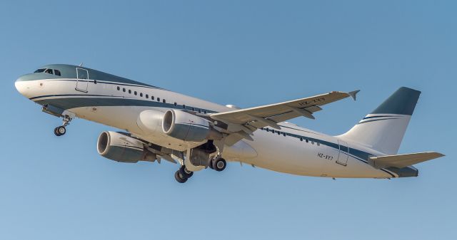 Airbus A320 (HZ-XY7) - Nice private ride climbs off runway 25L at LAX