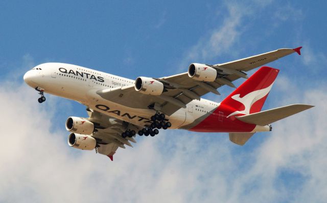 Airbus A380-800 (VH-OQA) - On final over Flower Mound, Texas