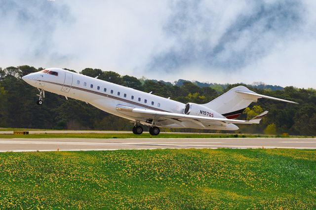 Bombardier Global Express (N157QS) - N157QS is a 2019 Bombardier Global Express, seen here departing Atlanta's PDK executive airport on a beautiful spring day. I shot this photo with a Canon 200-400mm F4 lens at the focal length of 200mm. Camera settings were 1/2000 shutter, F4, ISO 125. Please check out my other aviation photography. Votes and positive comments are greatly appreciated. Inquiries about prints or licensing of this photo can be sent to Info@Flews.com