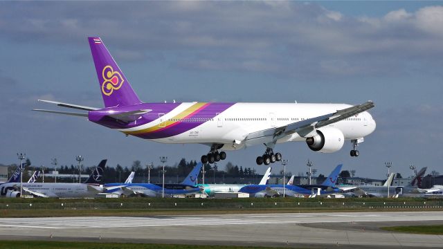 BOEING 777-300 (HS-TKN) - BOE274 on final to runway 16R to complete a flight test on 4/1/13. (LN:1091 cn 41523).