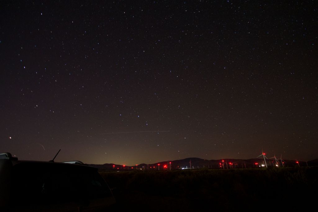 — — - One nav light track & the International Space Station over the northern Antelope Valley in Southern California