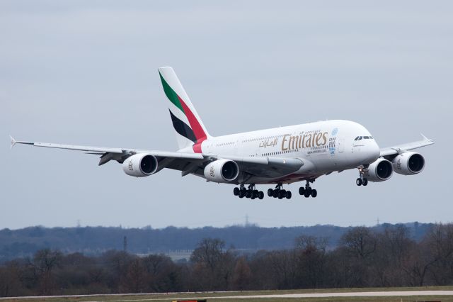 Airbus A380-800 (A6-EDT) - UAE17 just before landing on 05L at Manchester.
