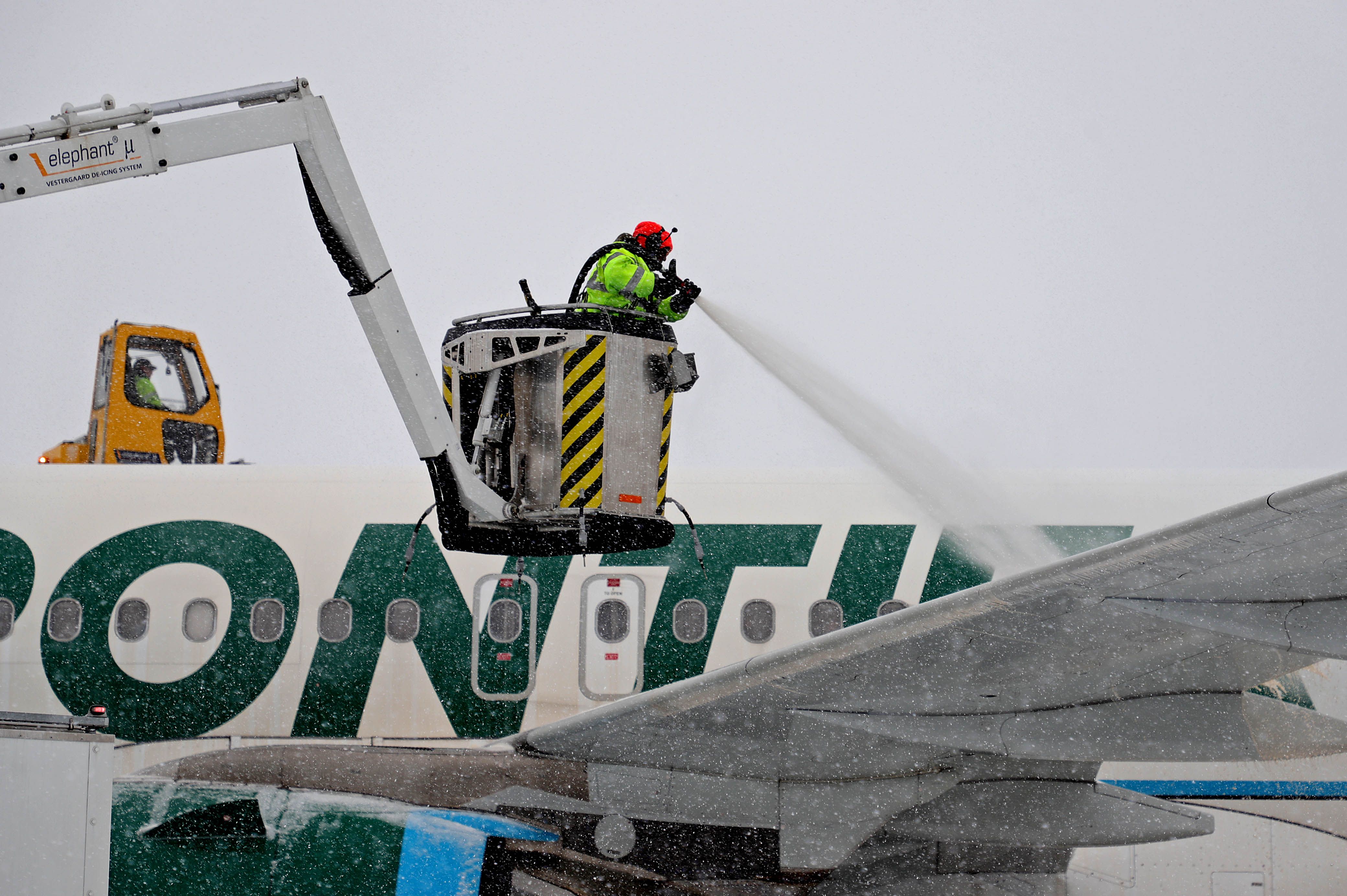 N347FR — - A closeup shot of deicing operations on Lonestar the Longhorn Steer, a new Frontier Airbus A320 neo on the morning of 1 Apr 2021.