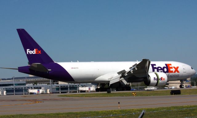 BOEING 777-200LR (N857FD) - FED EX B777-FS2 landing at MHT on 8/1/20 from ANC. From what I learned this is only the 2nd B777 airliner that landed at MHT. Omni Air was the other airliner.