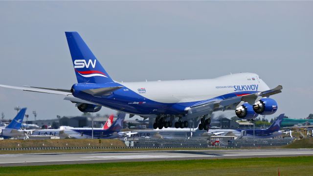 BOEING 747-8 (VQ-BVC) - BOE642 on short final to Rwy 16R to complete a flight test on 8/21/14. (LN:1496 / cn 44937).