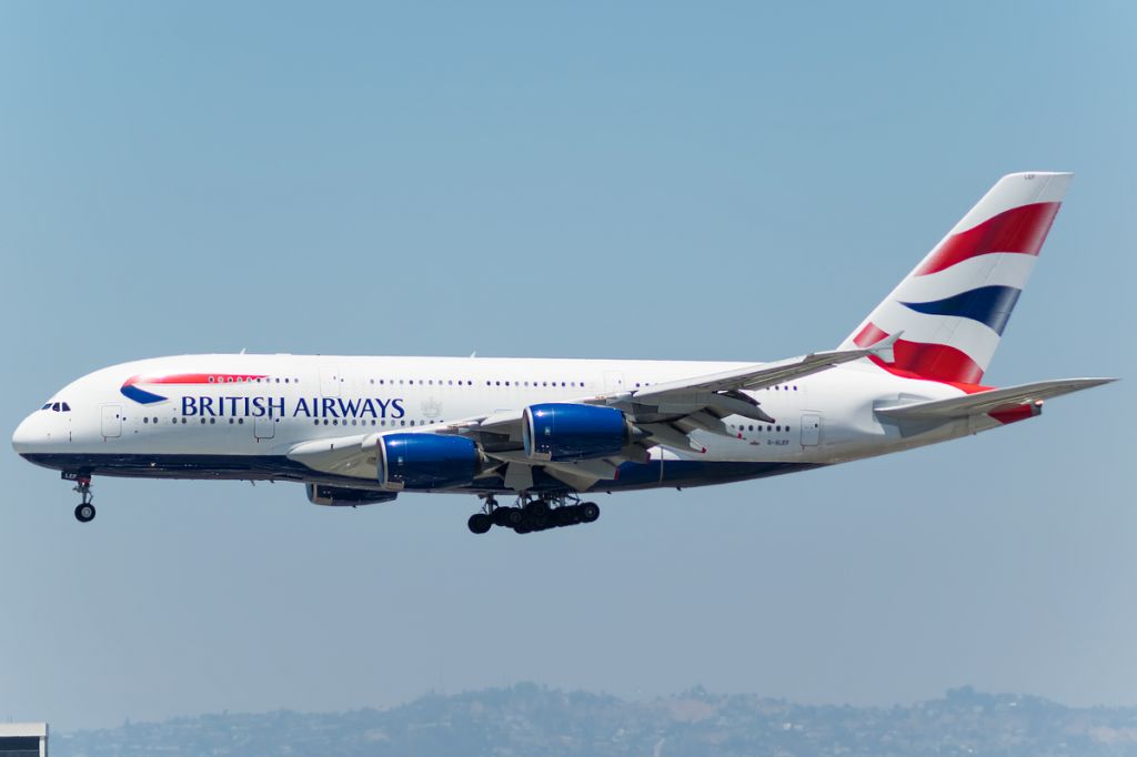 Airbus A380-800 (G-XLEF) - The British whale coming into Los Angeles after its  fine journey from London