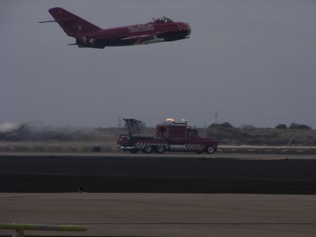 — — - MCAS Miramar Airshow 2008  San Diego, CA  Bill Reesman in the MiG racing the JetTruck at 405 MPH!