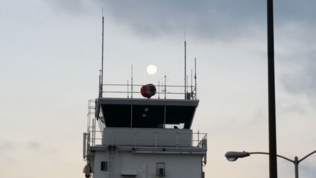 — — - AM Moon over tower at Fullerton.  