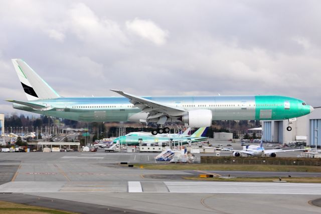 Boeing 777-200 (A6-ENG) - Emirates A6-ENG landing at Paine Field after first flight January 25, 2013.