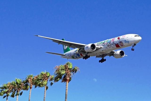 BOEING 777-300 (B-16703) - Hello Kitty arrival at LAX by the In N Out Burger Palm trees lineup