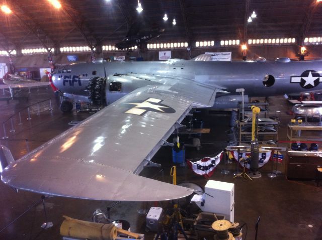 Boeing B-29 Superfortress — - FIFI undergoing winter maintenance at the Vintage Flying Museum, KFTW.  Taken from B26-K "Special Kay" N4988N left wing. 