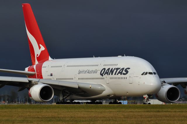 Airbus A380-800 (VH-OQI) - Qantas flight QF9 about to line up Runaway 34 at Melbournes Tullamarine Airport runway 34 about to depart for Londons Heathrow Aiport via Singapore