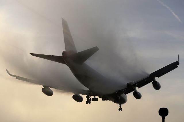 Boeing 747-200 — - Landing runway 027L, LHR.