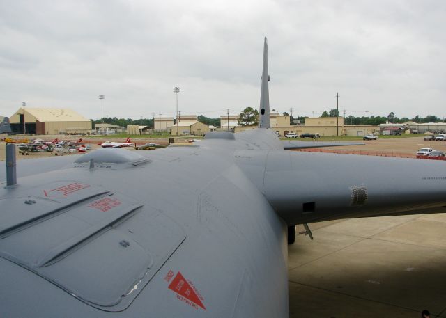 Boeing B-52 Stratofortress (61-0008) - At Barksdale Air Force Base. The top of a B-52. At the front is the one of the electronics personals ejection port. An array of antennas and what looks like a patch on the wing. Amazing that this aircraft has been flying since 1961. Plus ALL the others that are still in service and will be for a long time to come.