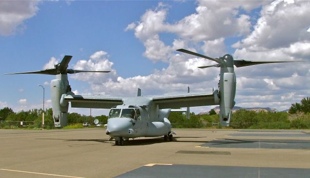 — — - Brand new Osprey being transported to base in California. Stopped in Sedona for lunch and fuel coming from factory in Texas. It even smelled new, like a car. I was told it had 15 hrs on it.