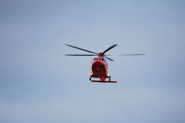 BELL-AGUSTA AB-139 (C-GYNP) - AgustaWestland 139. ORNGE, Air Ambulance landing on Highway 401 near Chatham Ontario, Canada. A woman was air lifted to a hospital in London Ontario.