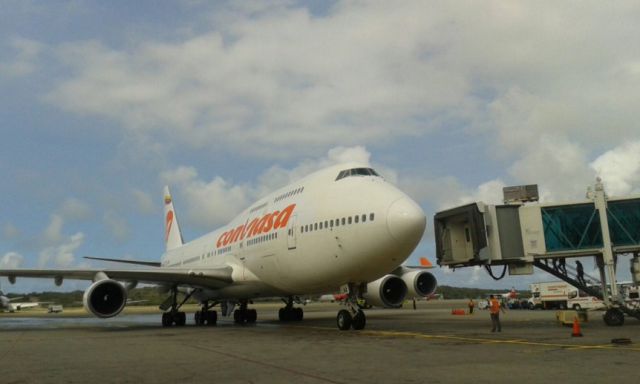 Boeing 747-400 (EC-LNA) - Créditos a sus autores, Llegada del 747-400 en wet lease para Conviasa V0 al Aeropuerto de Maiquetia, SVMI/CCS