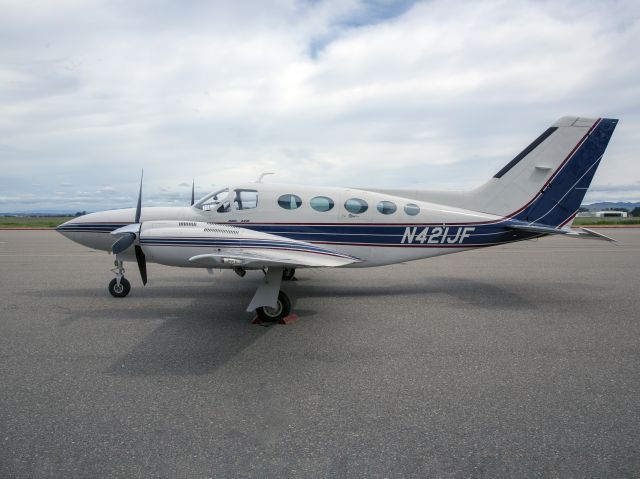 Cessna 421 (N421JF) - The best pressurized piston twin built. Geared engines with low propeller rpm - very quiet cabin. 5 APR 2019.