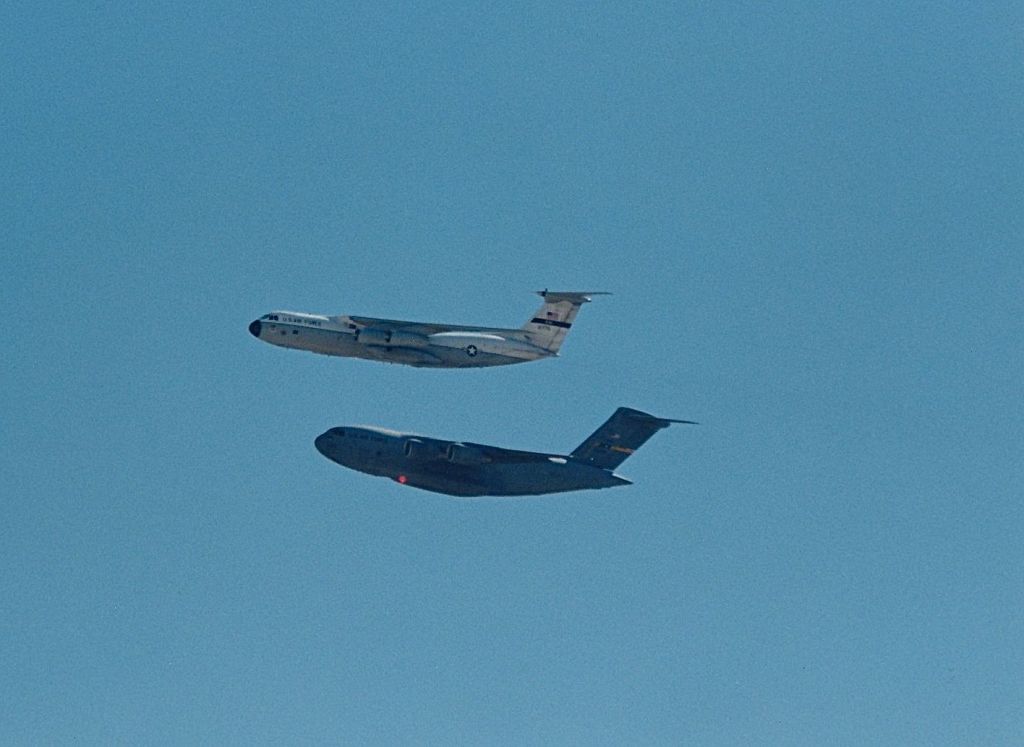 Lockheed C-141 Starlifter — - Fly By of a C-141 and a C-17 at the USAF Edwards AFB Open House and Air Show 10-18-1997