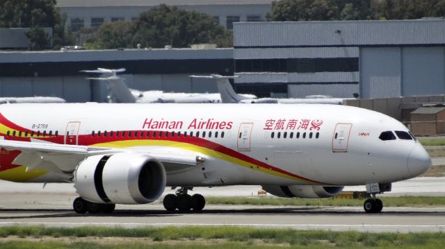 Boeing 787-8 (B-2759) - B-2759 Hainan Airlines Boeing 787-8 Dreamliner - cn 38056 / ln 274br /First Flight * Mar 2015br /Age 0.3 Yearsbr /2015-06-15 HU7989 Beijing (PEK) San Jose (SJC) 15:08-->Landed 11:43br /中国海南航空，北京飞圣何塞，首航，第一次在圣何塞SJC降落。